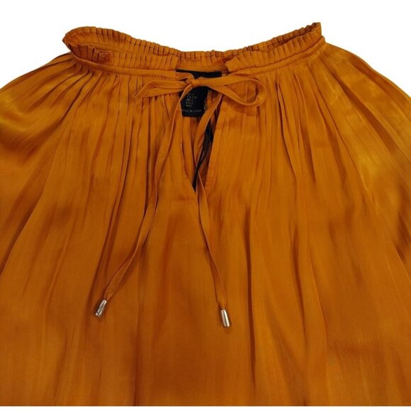 Rachel Roy Mustard Yellow Long-Sleeve Pleated Blouse With Tie Neck Womens Size S - Picture 5 of 9